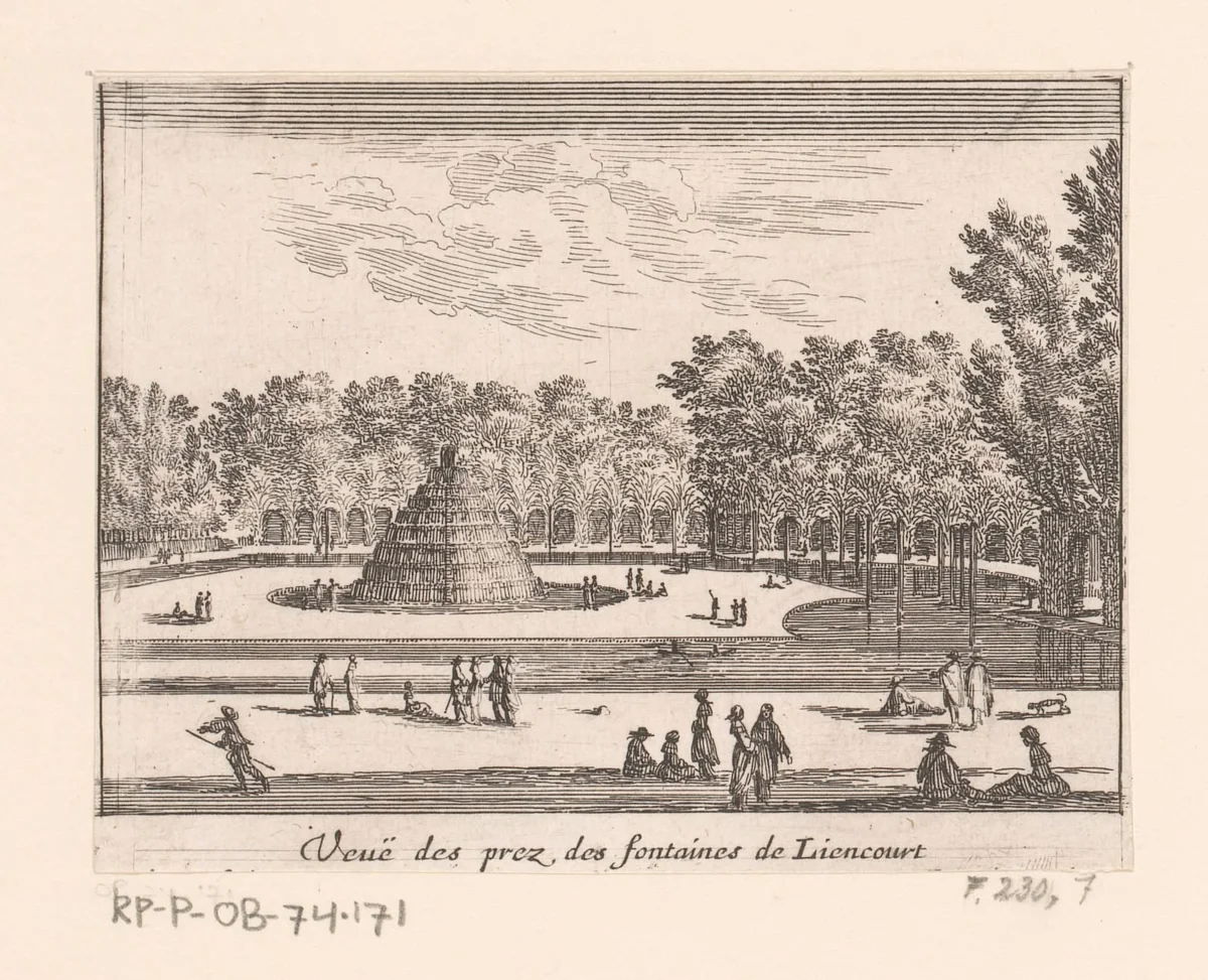 Gezicht op de fonteinen van Rochefoucauld by Israël Silvestre, print, 1631-1691