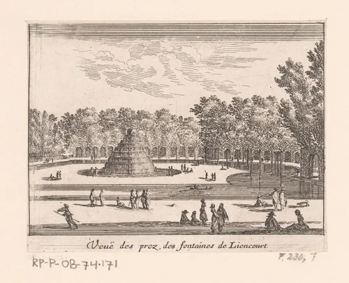 Gezicht op de fonteinen van Rochefoucauld by Israël Silvestre, print, 1631-1691