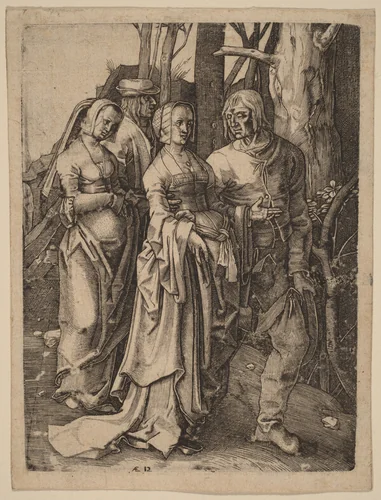 The Two Couples in the Forest by Johan Wierix; Lucas van Leyden, print, 1553-1619