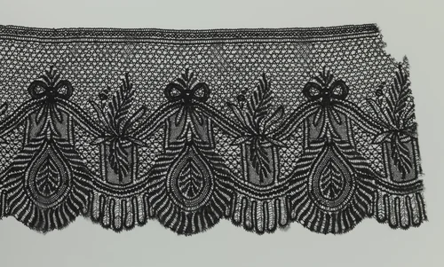 Strook kloskant met druppelvormige schulp onder strik by anonymous, other, 1860-1870