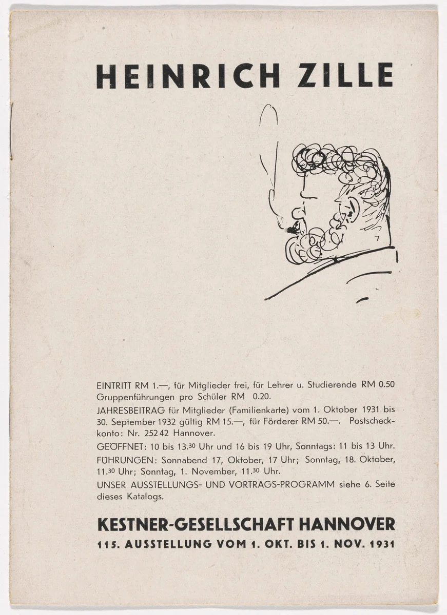Catalogue for the exhibition Heinrich Zille at the Kestner-Gesellschaft, Hannover by Kurt Schwitters, design, 1931