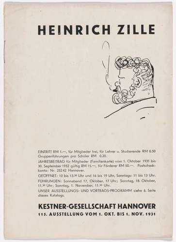 Catalogue for the exhibition Heinrich Zille at the Kestner-Gesellschaft, Hannover by Kurt Schwitters, design, 1931