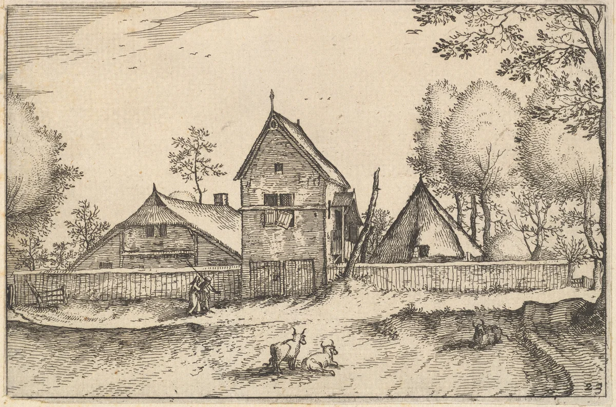 Large Walled Farm, plate 23 from "Regiunculae et Villae Aliquot Ducatus Brabantiae" by Claes Jansz Visscher, print, 1605-1615