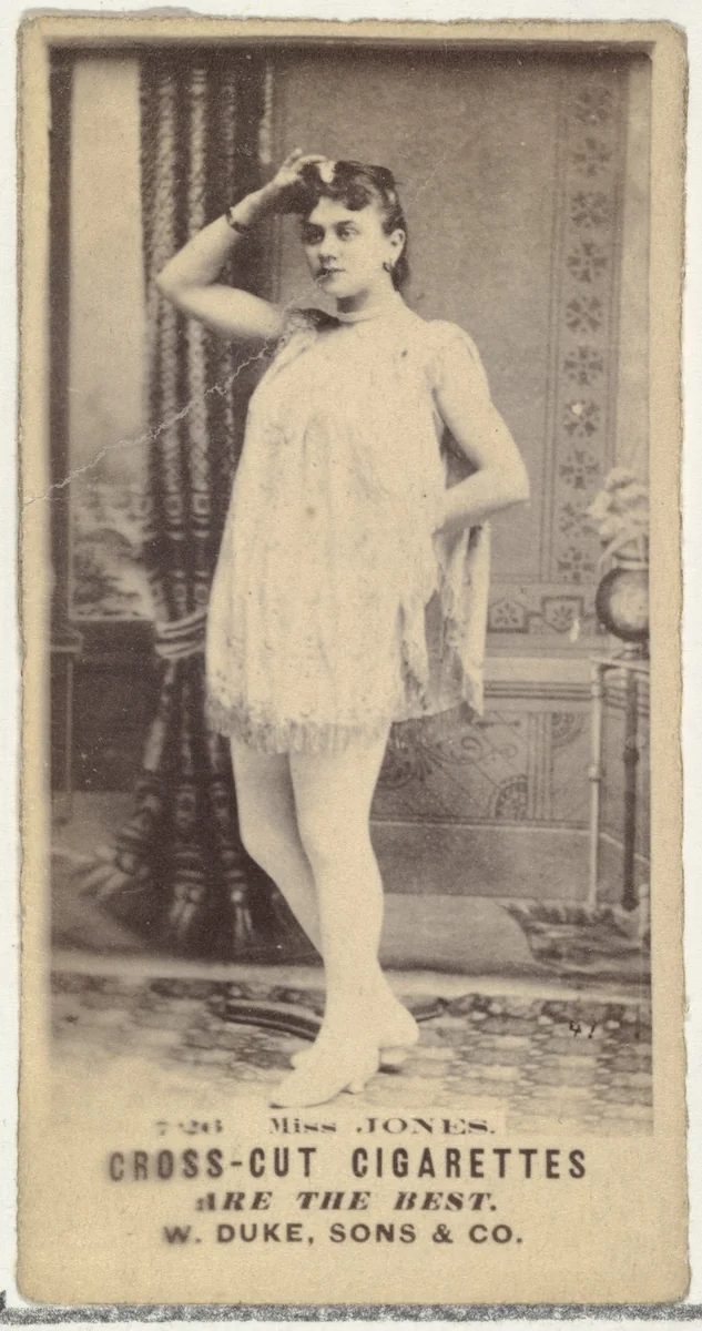 Card Number 726, Miss Jones, from the Actors and Actresses series (N145-3) issued by Duke Sons & Co. to promote Cross Cut Cigarettes by W. Duke, Sons & Co., photograph, 1880-1889