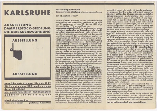 Brochure with map of the exhibition Dammerstock Housing Estate: The Functional Dwelling (Dammerstock-Siedlung, Die Gebrauchswohnung) by Kurt Schwitters, design, 1929