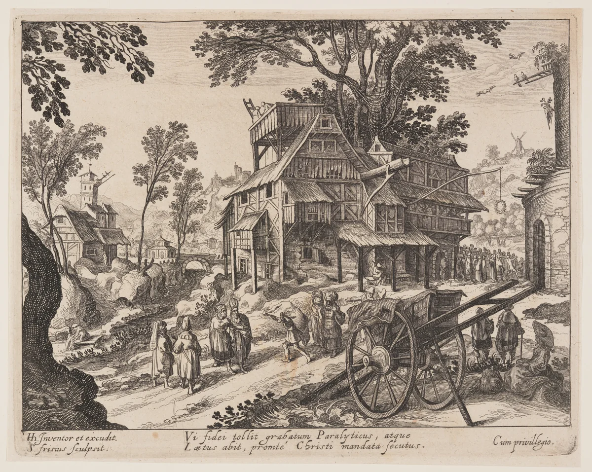 Healing of the Paralytic, from Landscapes with Scenes from the Life of Christ by Simon Frisius, print, 1600-1620