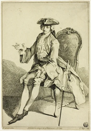 Young Seigneur Seated by Hubert François Gravelot, print, 1745