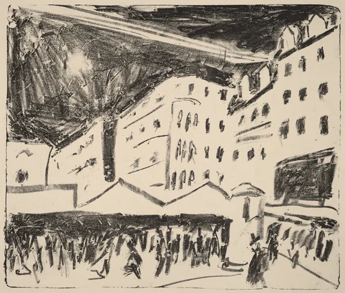 Old Market in Dresden with a Fair (Der Altmarkt in Dresden mit Jahrmarkt) by Ernst Ludwig Kirchner, print, 1910