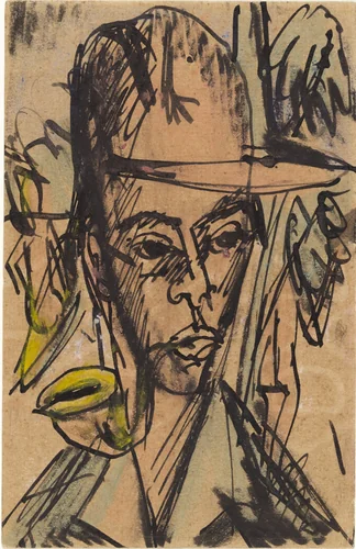 Self-Portrait with Pipe (Selbstbildnis mit Pfeife) by Ernst Ludwig Kirchner, drawing, 1914