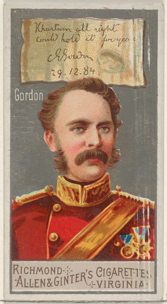 Charles George Gordon, from the Great Generals series (N15) for Allen & Ginter Cigarettes Brands by Allen & Ginter, print, 1888
