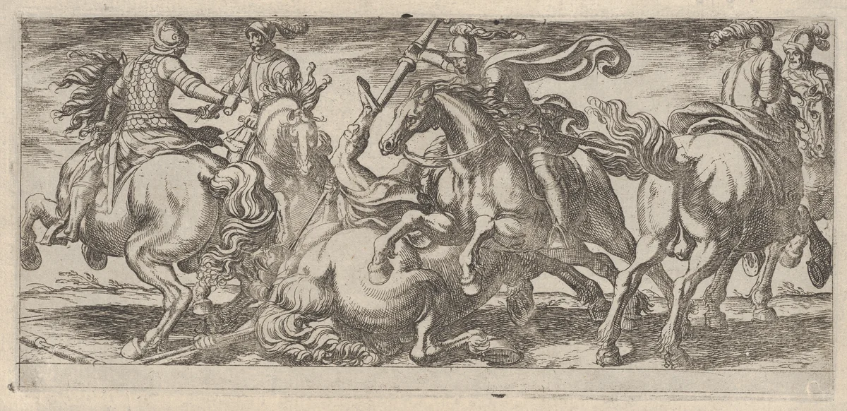 Six Cavalrymen in Combat, from "Battle Scenes I" by Antonio Tempesta, print, 1585-1595