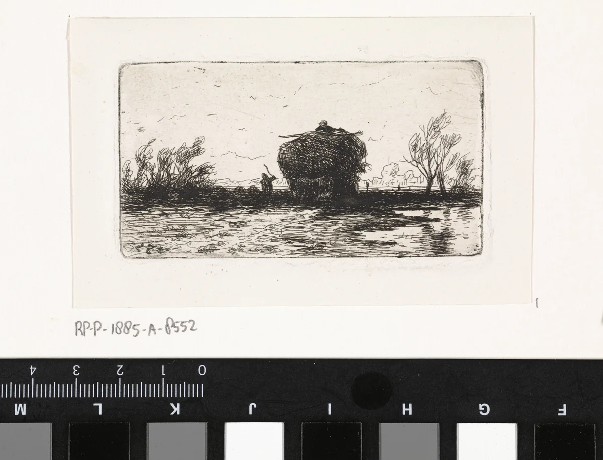 Hooiwagen in weiland by Jan Vrolijk, print, 1860-1885