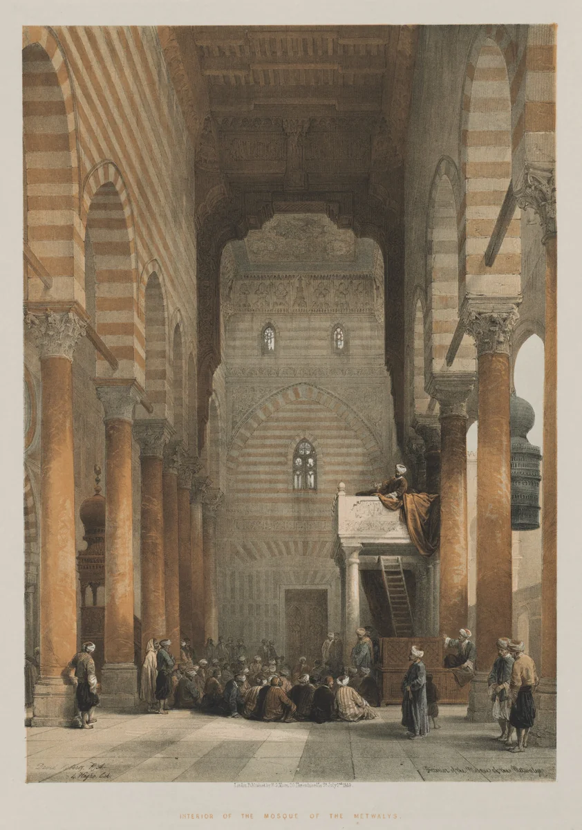 Egypt and Nubia, Volume III: Interior of the Mosque of the Metwalys by Louis Haghe, print, 1849