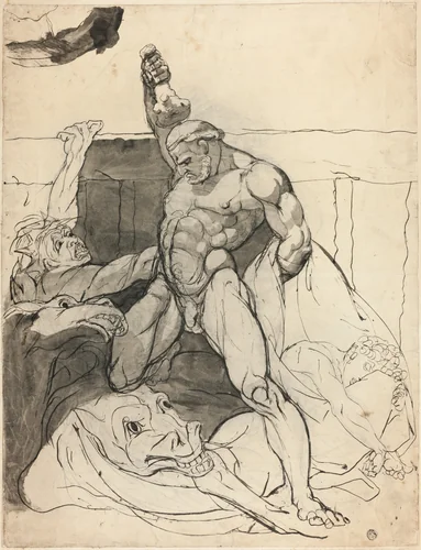 Hercules Killing the Mares of Diomedes by Henry Fuseli, drawing, 1800-1805