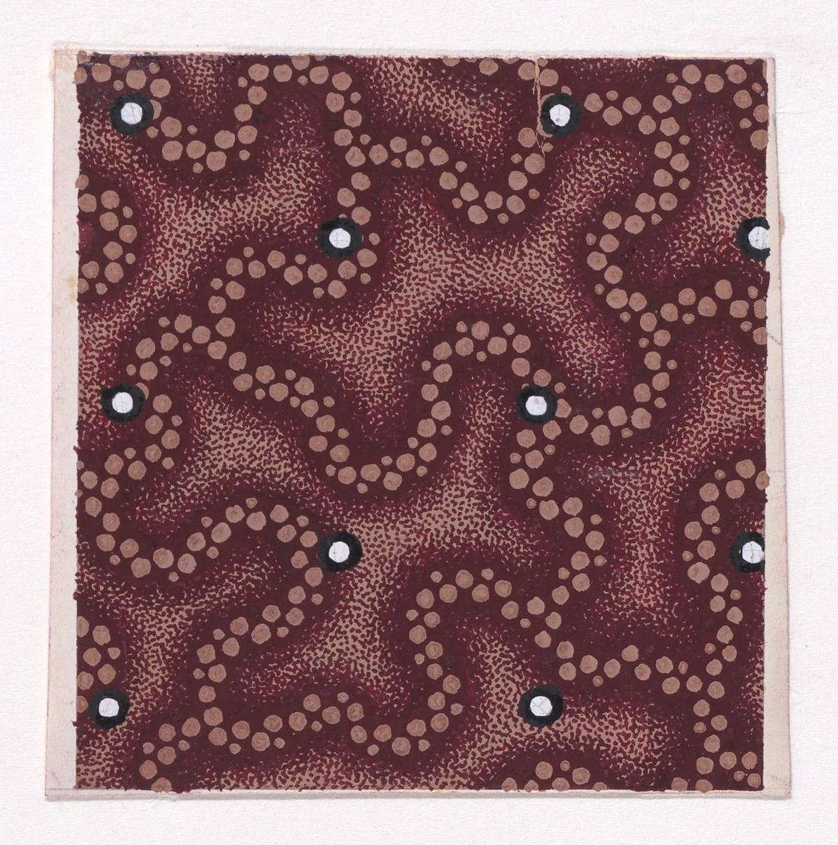 Textile Design with Alternating Vertical and Horizontal Rows of Pearls Over a Vermicular Pattern Formed with Dotted Lines by anonymous, drawing, 1840