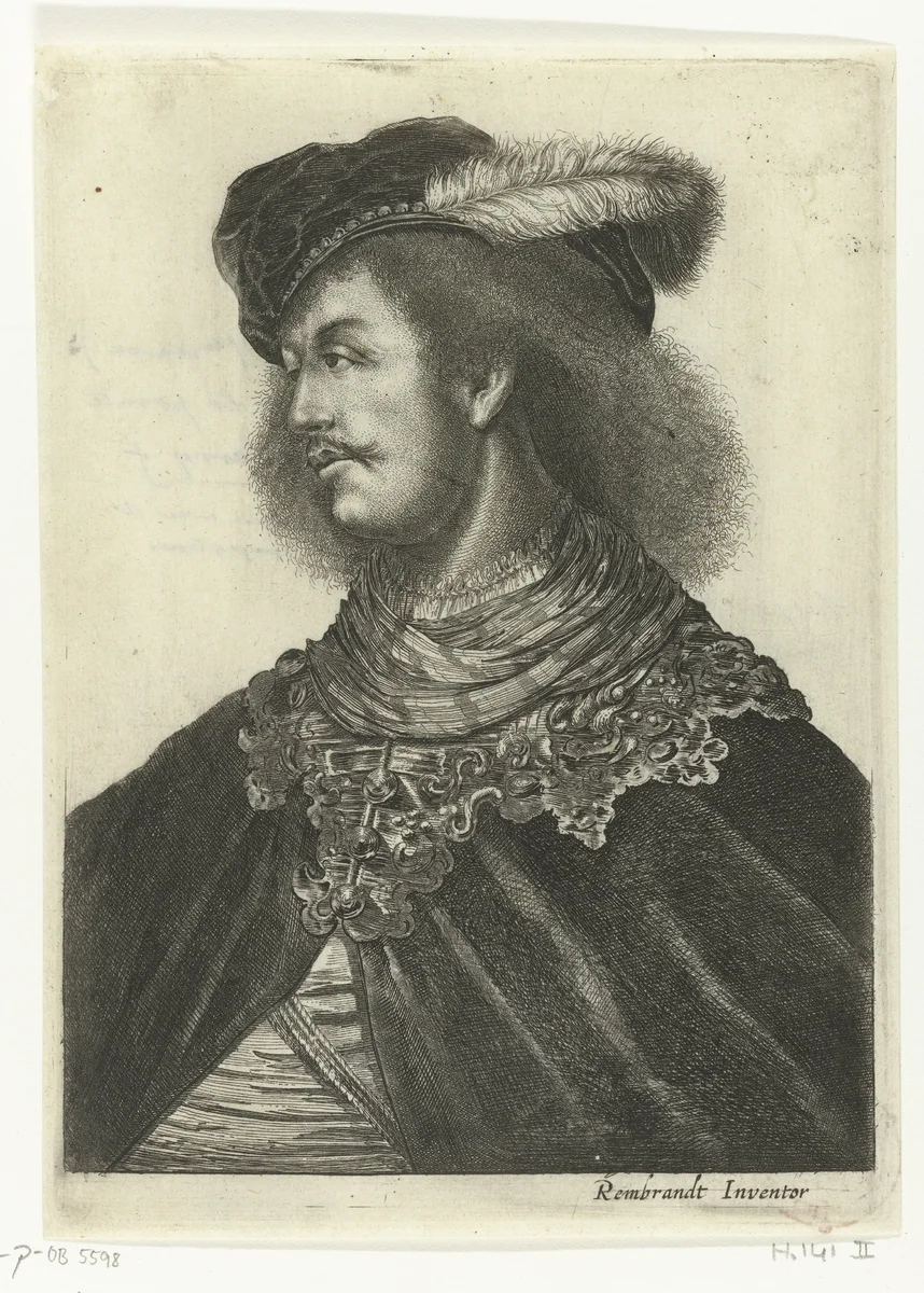 Portret van een jonge man met een baret met veer op zijn hoofd by Salomon Savery, print, 1633