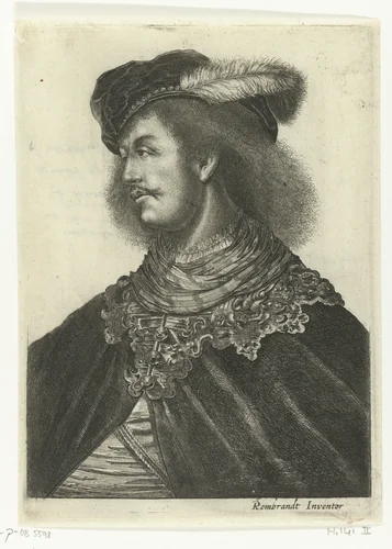 Portret van een jonge man met een baret met veer op zijn hoofd by Salomon Savery, print, 1633
