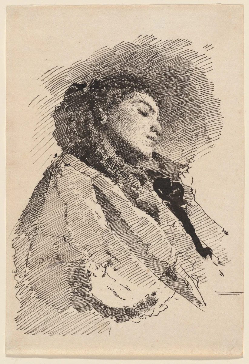 Young Woman Asleep by Paolo Vetri, drawing, 1870-1879