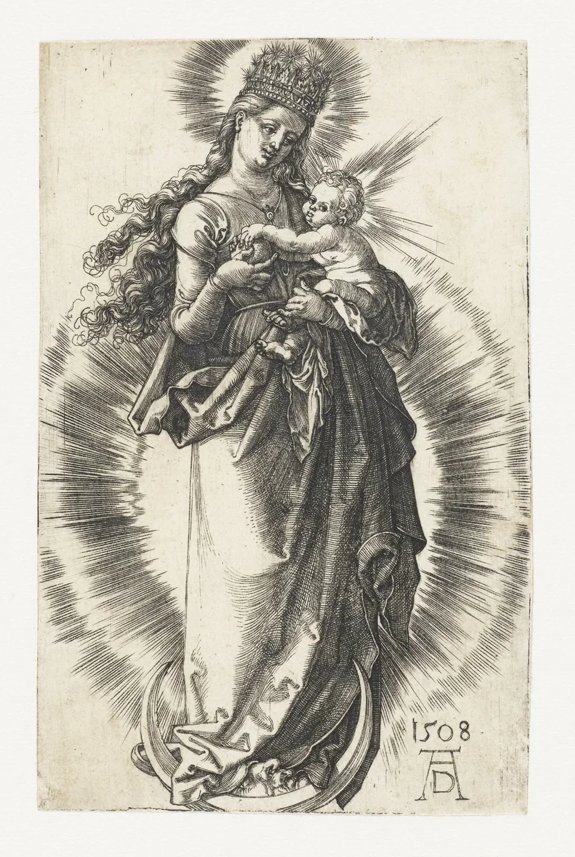 Maria, een sterrenkroon op het hoofd, met kind op de maansikkel by Unknown, print, 1508