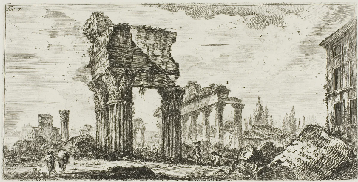 Temple of Jupiter Tonans [Jupiter the Thunderer]. 1. Temple of Concord, plate 7 from Some Views of Triumphal Arches and other Monuments by Giovanni Battista Piranesi, print, 1748