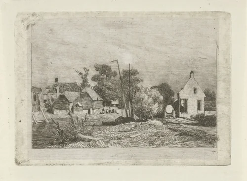 Gezicht op huizen en een boot by Lambertus Hardenberg, print, 1837-1900