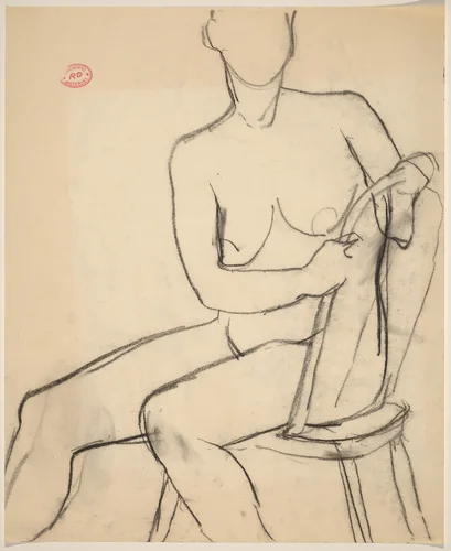 Untitled [seated female nude with hands clasping chair back] by Richard Diebenkorn, drawing, 1955-1967