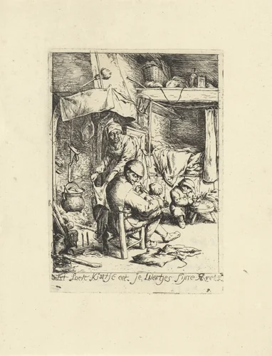 Vader voedt een kind by Jacob Laurensz. van der Vinne, print, 1699