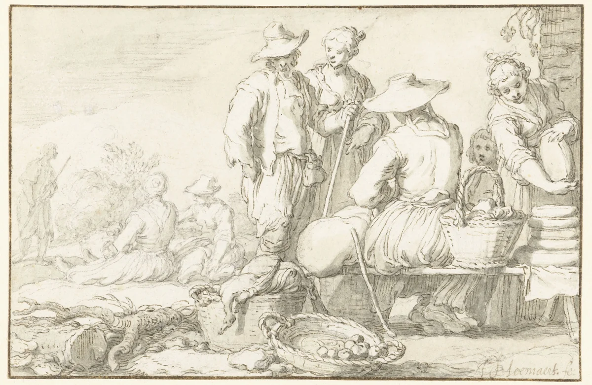 Marktvrouw by Abraham Bloemaert, drawing, 1574-1651