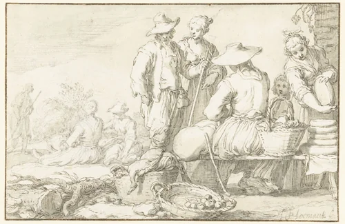 Marktvrouw by Abraham Bloemaert, drawing, 1574-1651