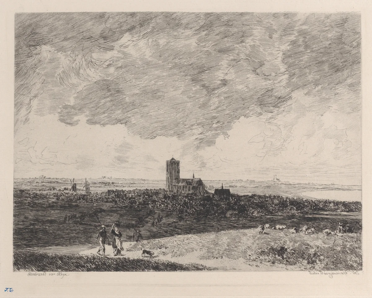 Landscape, after Rembrandt by Jules Ferdinand Jacquemart, print, 1877