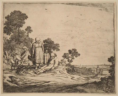 Woman and Child Standing near a Seated Peasant by Pieter Molijn, print, 1626