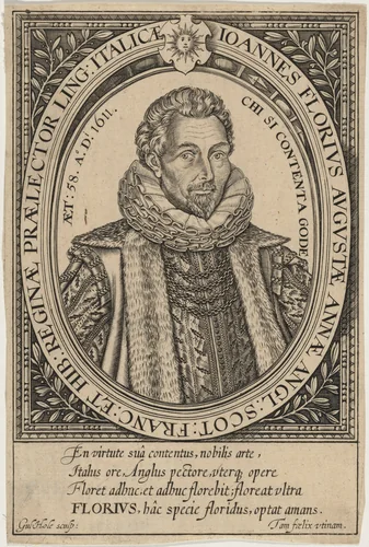 John Florio by William Hole, print, 1611
