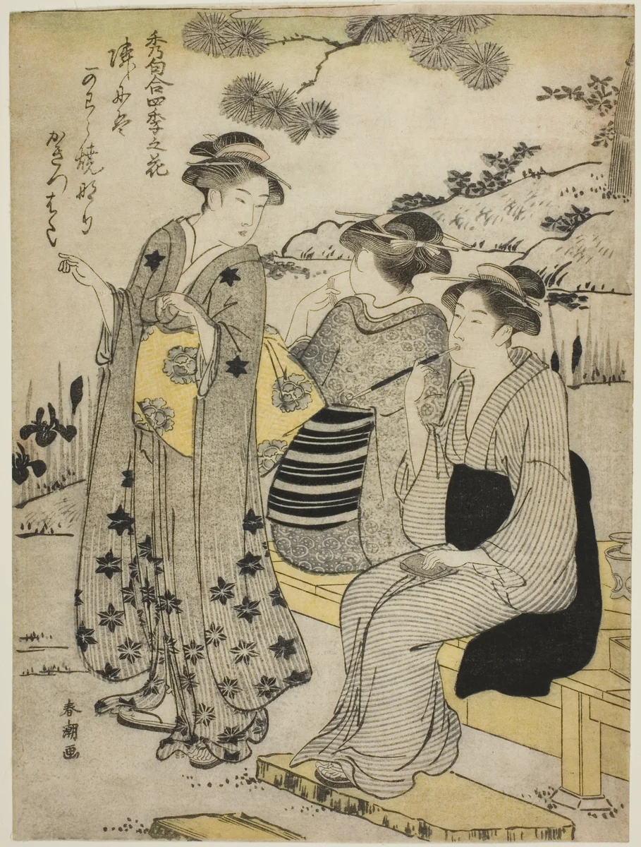 Rabbit-Ear Irises in Autumn, from the series "Choicest Odes upon Flowers of the Four Seasons (Shuku awase, shiki no hana)" by Katsukawa Shuncho, print, 1787-1797