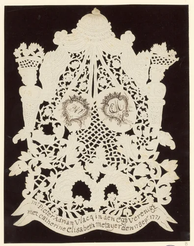 Huwelijksknipsel met twee monogrammen van Pieter Adrian Vlacq en Catherine Elisabeth Metayer by anonymous, other, 1771