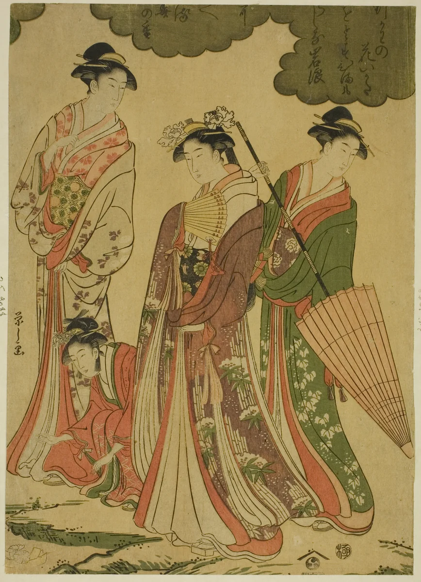Women Viewing Cherry Blossoms by Chobunsai Eishi, print, 1788-1798