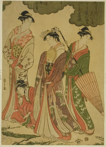 Women Viewing Cherry Blossoms by Chobunsai Eishi, print, 1788-1798