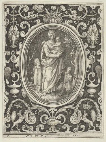 Charity, from the Cardinal Virtues by Nicolaes de Bruyn, print, 1648-1656