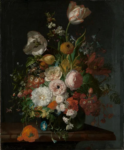 Still Life with Flowers in a Glass Vase by Rachel Ruysch, painting, 1690-1720