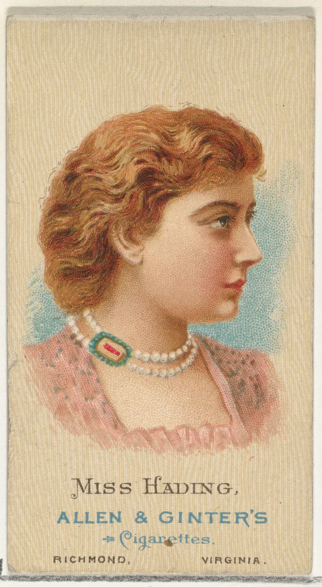 Miss Hading, from World's Beauties, Series 2 (N27) for Allen & Ginter Cigarettes by Allen & Ginter, print, 1888