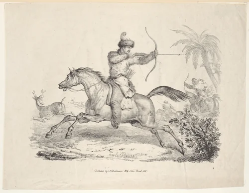 Cossacks on Horseback Hunting Deer by Antoine Charles Horace Vernet, print, 1821-1836