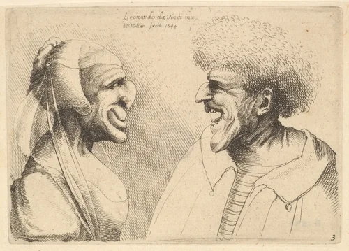 A deformed couple facing each other by Wenceslaus Hollar, print, 1645