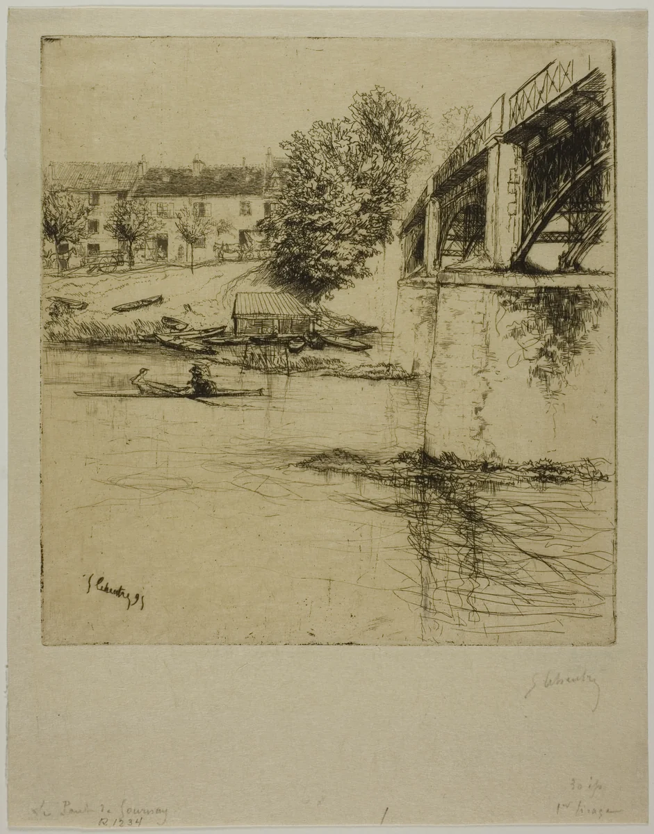 The Bridge at Gournay, from the Side by Gustave Leheutre, print, 1895