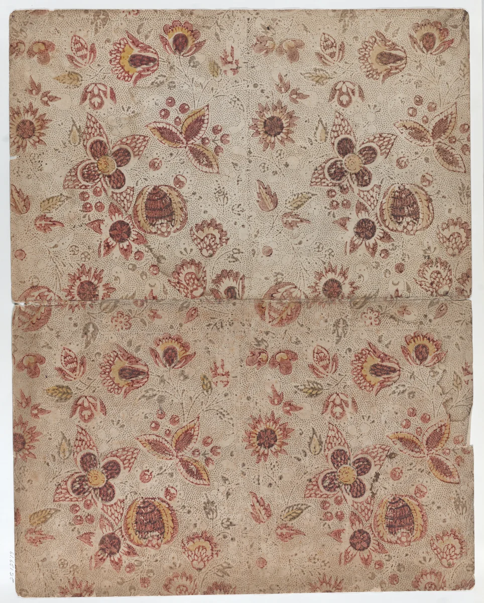 Book cover with overall floral and dot pattern by anonymous, print, 1700-1800