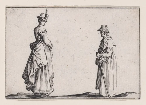 Deux Femmes De Profil (Two Women in Profile), from "Les Caprices" Series A, The Florence Set by Jacques Callot, print, 1617