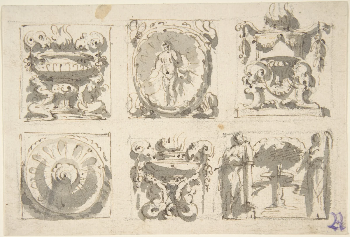 Six Designs for the Decoration of Rectangular and Horizontal reliefs by Giuseppe Bernardino Bison, drawing, 1762-1844