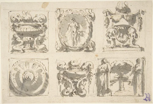 Six Designs for the Decoration of Rectangular and Horizontal reliefs by Giuseppe Bernardino Bison, drawing, 1762-1844