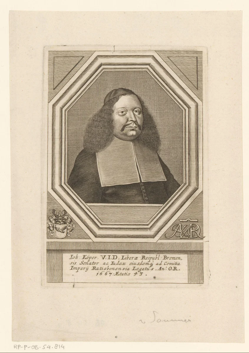 Portret van Johann Köper by Matthias van Sommer, print, 1667