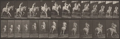 Plate Number 647. "Pandora" jumping a hurdle, bareback; rider nude by Eadweard Muybridge, photograph, 1887