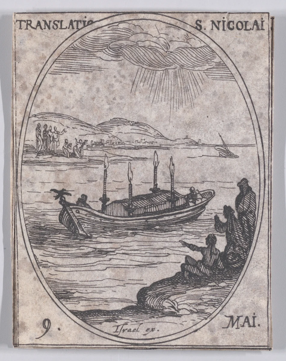 La Translation de S. Nicolas (The Translation of St. Nicholas), May 9th, from "Les Images De Tous Les Saincts et Saintes de L'Année" (Images of All of the Saints and Religious Events of the Year) by Jacques Callot, print, 1636