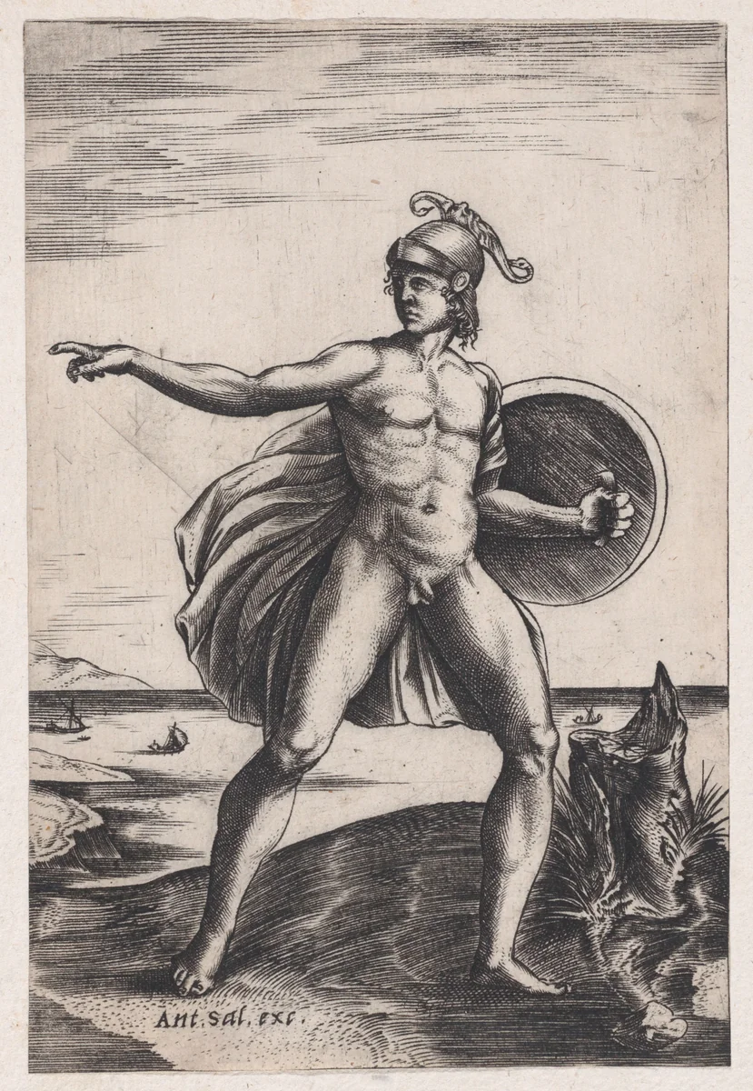A Warrior by Agostino Veneziano, print, 1514-1536